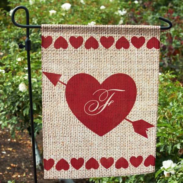 Burlap Heart Initial Garden Flag Personal Creations