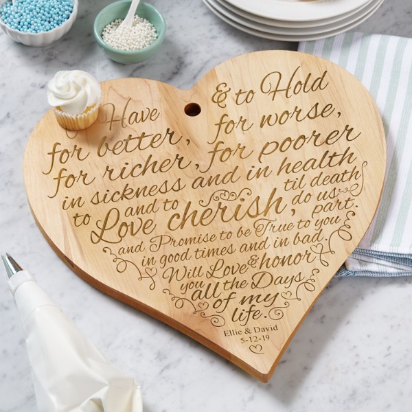 Wedding Vows Wood Heart Cutting Board