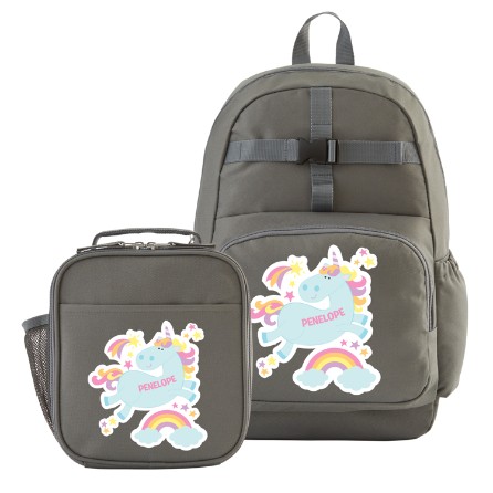 Fun Graphic Charcoal Backpack Lunchbox Set Unicorn