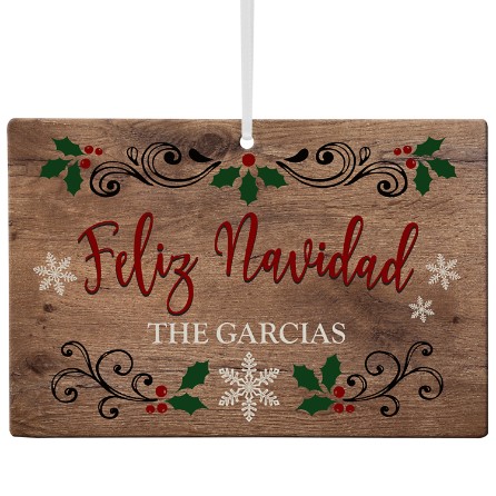 Languages Of Christmas Wooden Rectangle Ornament Spanish