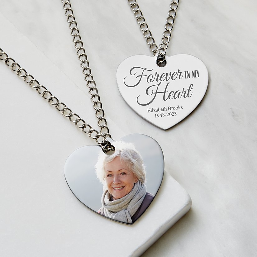 Forever Loved Sympathy Heart Picture Pendant Necklace