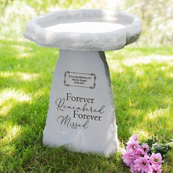 Forever Missed Memorial Cast Stone Personalized Bird Bath