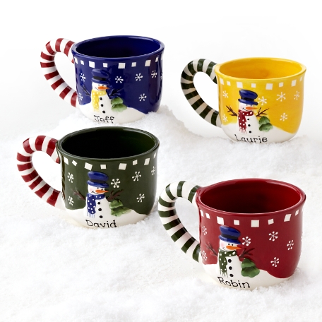 Snowman Candy Cane Mugs