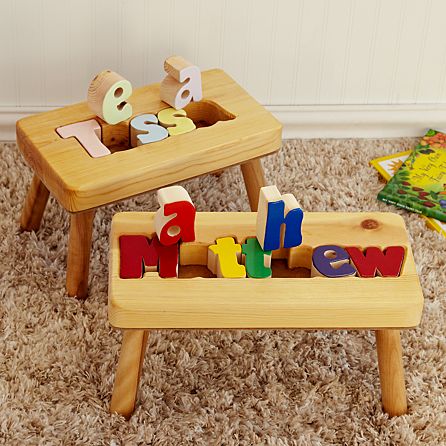 Pikler Montessori Wooden Step Stool Chair with Personalized Puzzle Name for Kids 