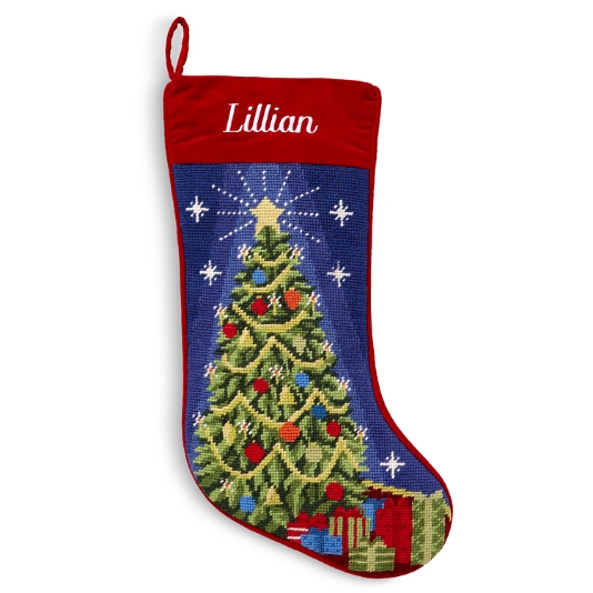 Personalized Christmas Needlepoint Stockings, Choice of Santa or Tree Name  is Vinyl, Not Embroidery 