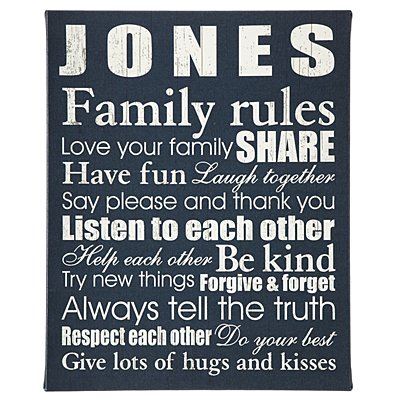 Family Rules Canvas - 18x24 Blue