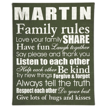 Family Rules Canvas - 11x14 Green