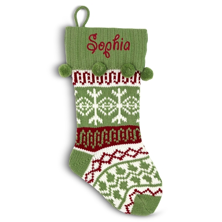 Knit Argyle  Stockings-Green/White