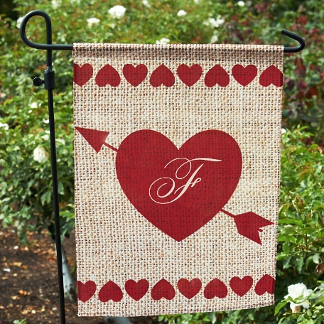 Burlap Heart Initial Garden Flag