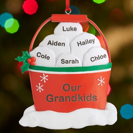 Snowball Fight in a Bucket Family Ornament