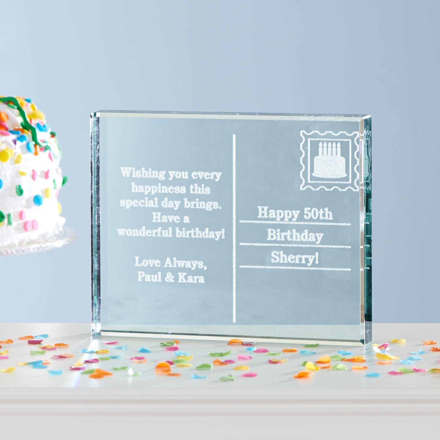 Birthday Postcard Glass Block