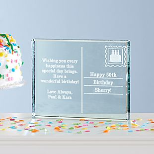 Birthday Postcard Glass Block
