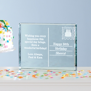 Birthday Postcard Glass Block