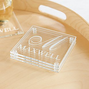 Family Name and Initial  Glass Coaster - Set of 4