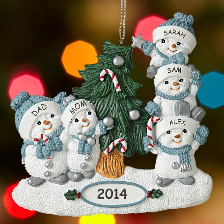 Snow Buddies Family Decorating the Tree Ornament