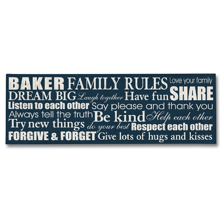Family Rules Canvas - 9x27 Blue