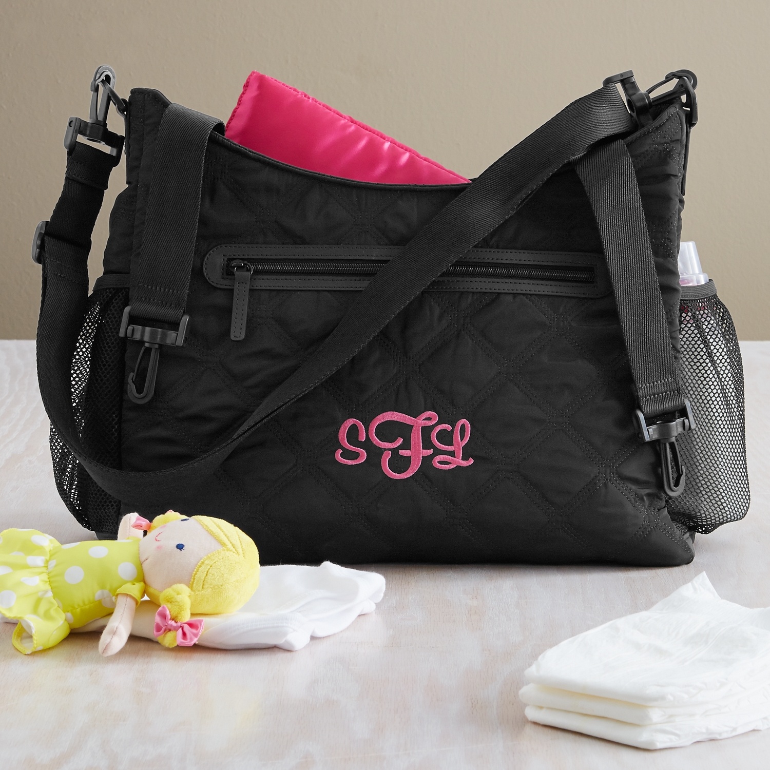 Monogrammed quilted diaper bags discount