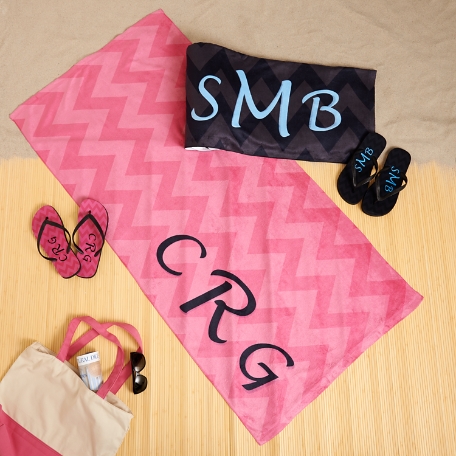 Chevron Monogram Flip Flop and Towel Set