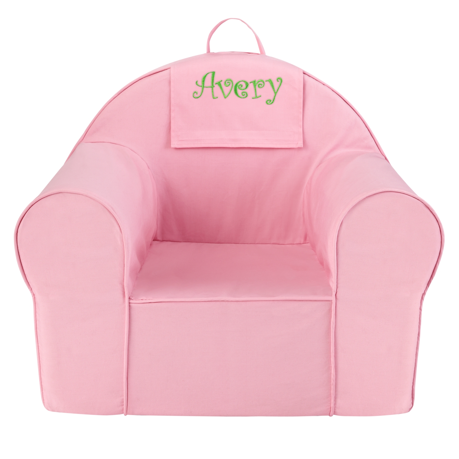 Take Along Chair Flap - Pink - Lime Green Thread - Name