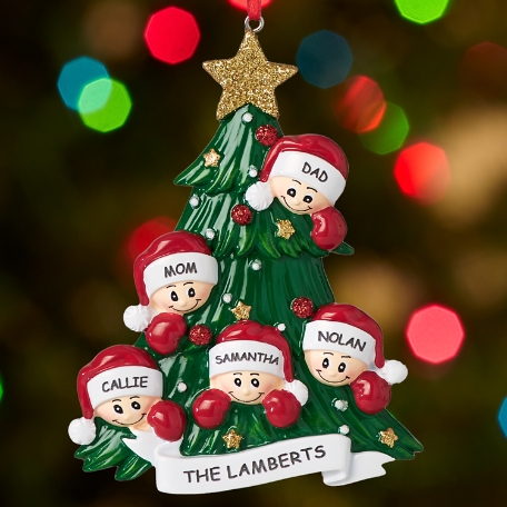Family Around Christmas Tree Ornament