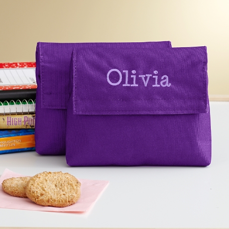 Solid Embroidered Snack Bags - Girl