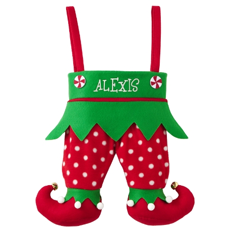 Jingle Bell Elf Pants Stocking - Red Polka Dots