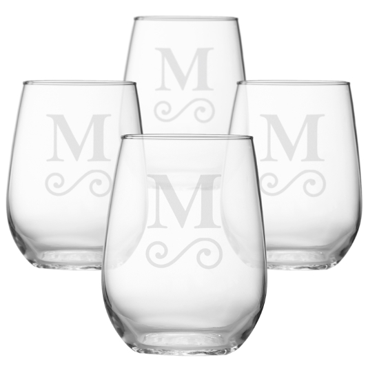 Initial Stemless Wine Glass Set