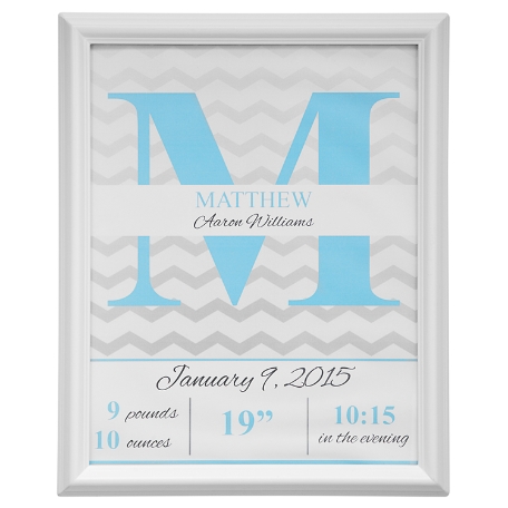 Chevron Birth Details Framed Print - Blue