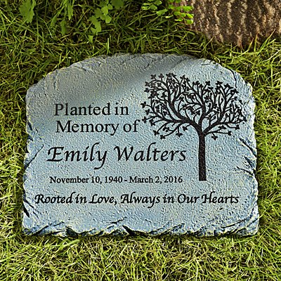 Sympathy Garden Marker Lets Make Memories Personalized Memorial Stone Engraved with Your Loved Ones Name Weather-Resistant Cast Resin Personalized Condolences 12” Diameter Durable 