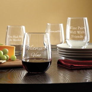 Four Large Wine Glasses with Custom Message, Barware