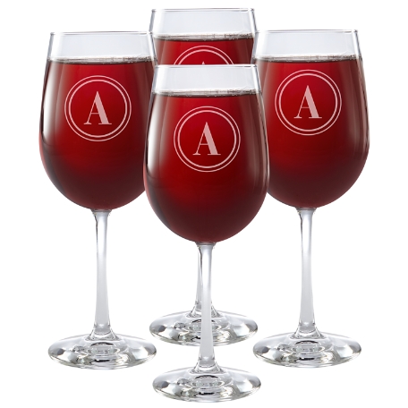 Classic Monogram Stemware Wine Glasses - Set of 4 - Circle