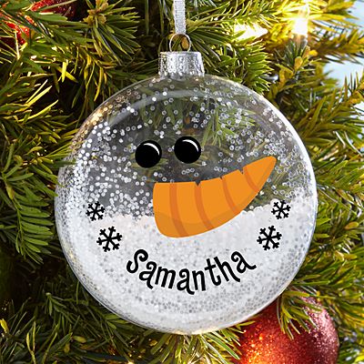 Smiling Snowman Glitter Glass Ornament