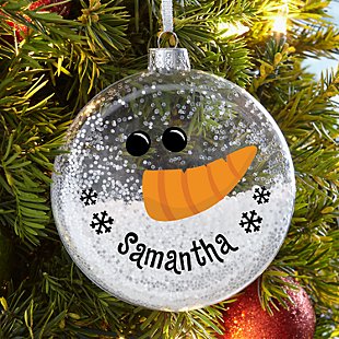 Smiling Snowman Glitter Glass Ornament