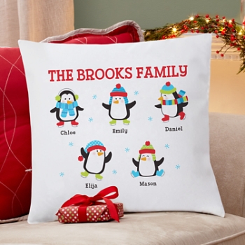 Playful Penguins Throw Pillow