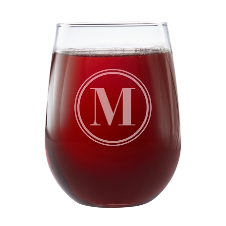 Create Your Own Stemless Wine Glasses-Circle Initial-Single Glass