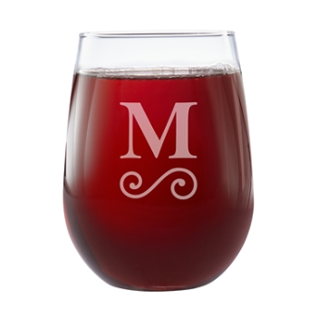 Create Your Own Stemless Wine Glass-Swirl Initial-Single Glass
