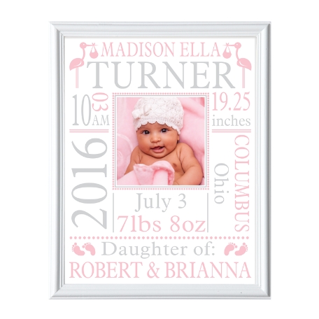 New Baby Photo Announcement Framed Print - Pink