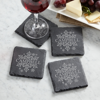 Elegant Snowflake Slate Coasters