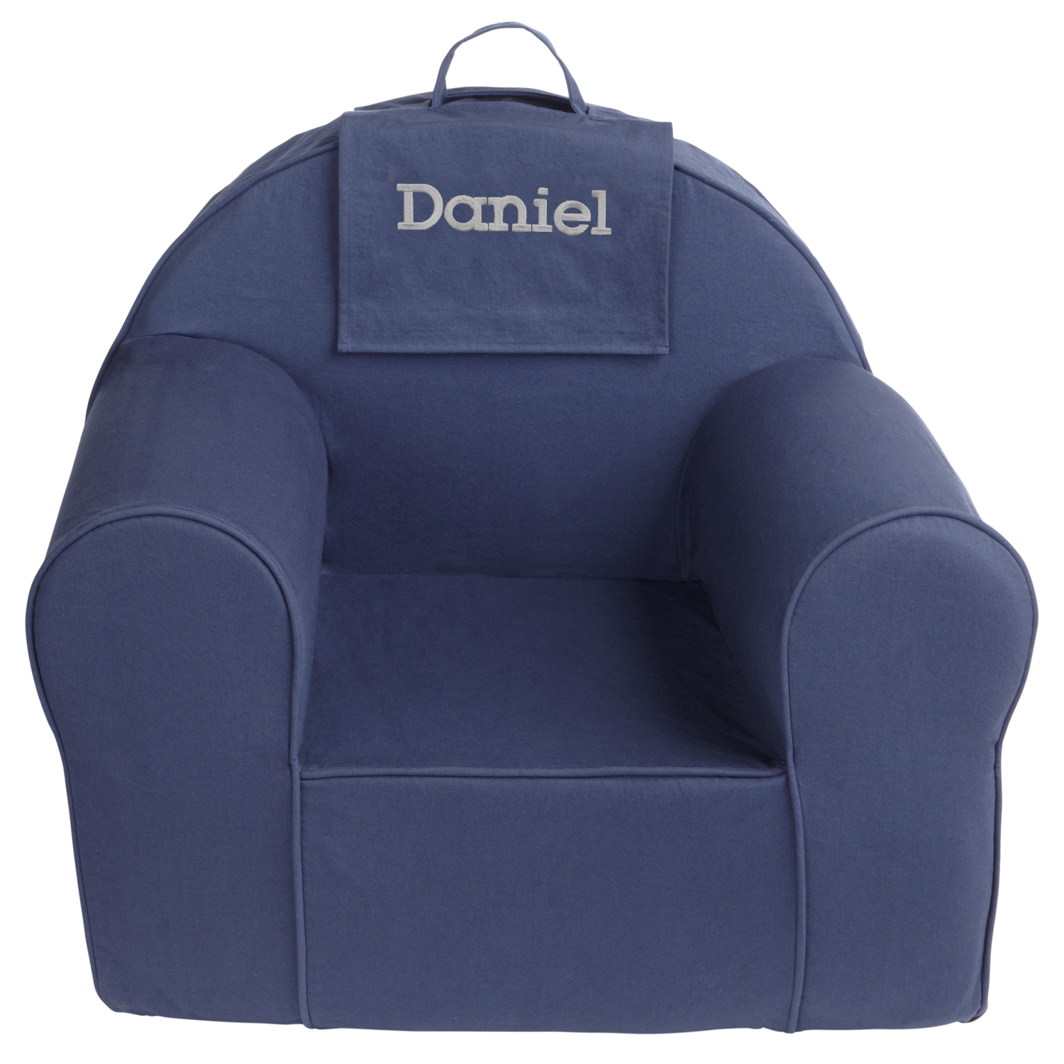 Take Along Chair Flap- Navy - Light Grey Thread - Name