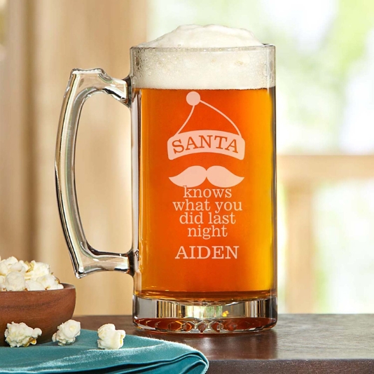 Santa Drink 'till You Believe Engraved Beer Glass 16 -  in 2023