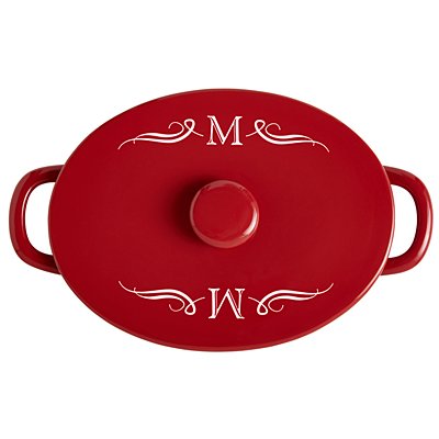 Red Ceramic Stoneware 4qt Oval Casserole Dish - Initial