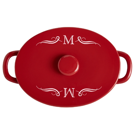 Red 4qt Oval Stoneware Casserole Dish - Initial