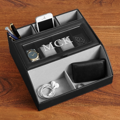 Faux Leather Personalized Charging Valet Station