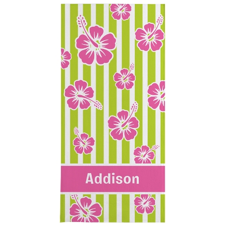 Island Flowers Beach Towel - Lime Green w/Pink Flowers