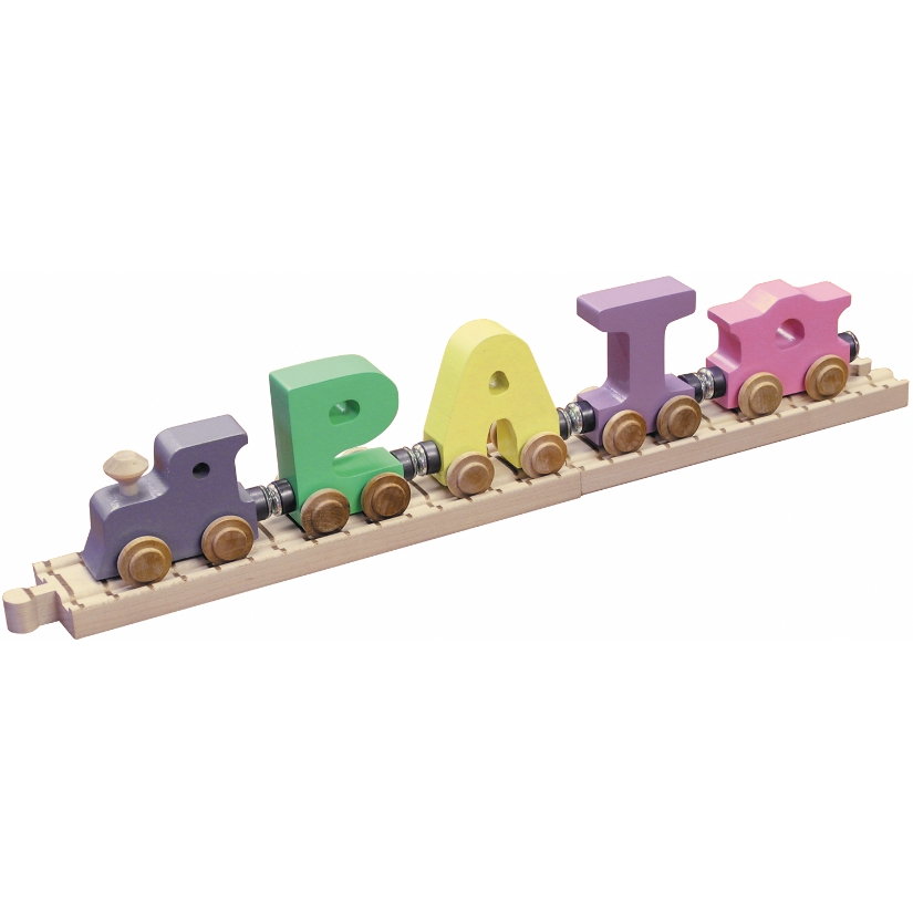 SoftHued Wooden Personalized Name Train 3 Letters with Track at