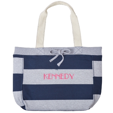 Striped Beach Tote Bag-Navy
