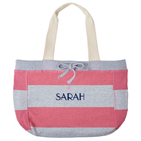 Striped Beach Tote Bag-Pink