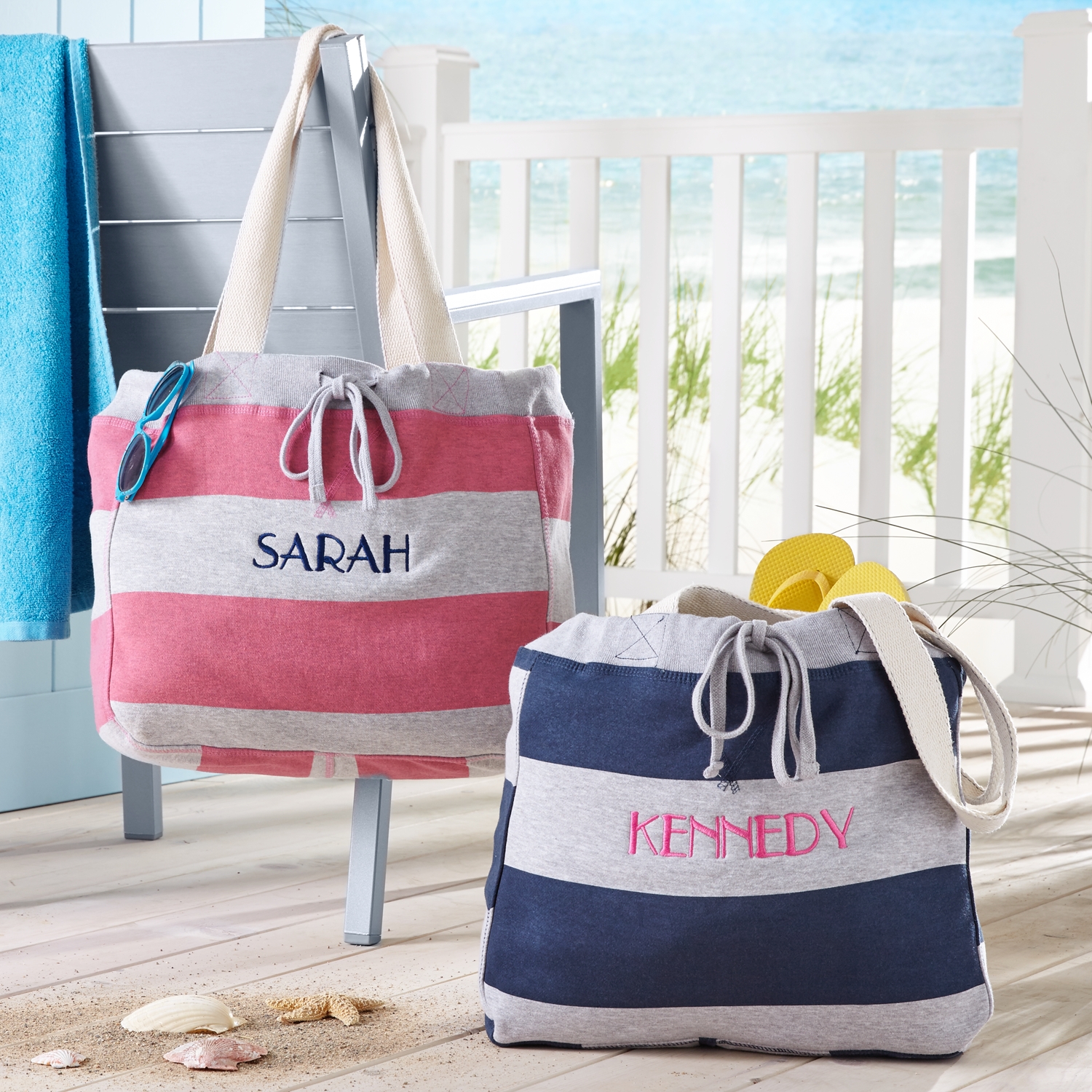 Nautical Striped Personalized Beach Tote Bag