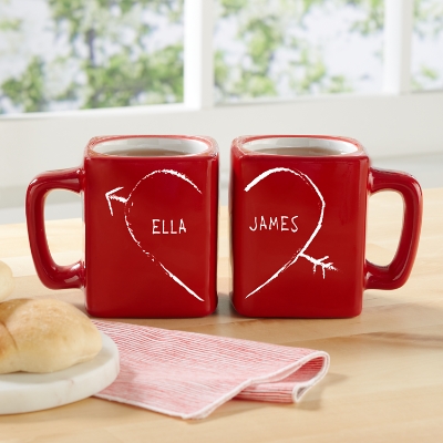 Complementary Heart Square Personalized Red Mug Duo