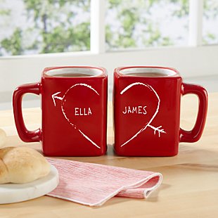Half Heart Square Red Mug Set